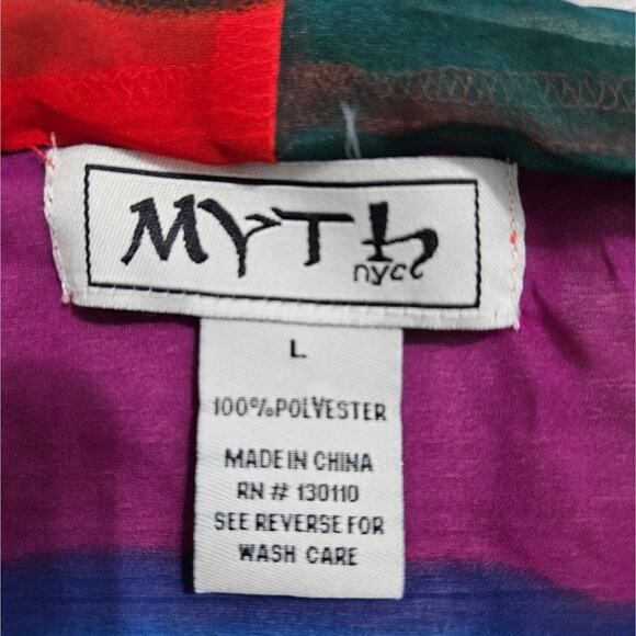 Myth NYC Tunic Top Semi Sheer Lightweight Cowl Neck Racerback Striped Large 70s - Picture 9 of 14